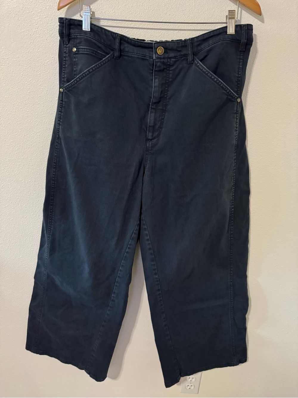 Anthropologie Pilcro Baggy Wide Leg High Rise Stretch Cotton Denim Jeans Black-L